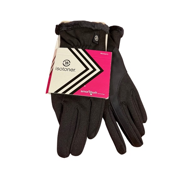 isotoner Accessories - Isotoner Womens Black smartTouch Tech Gloves Faux Fur Trim A21606BLK1SZ One Size